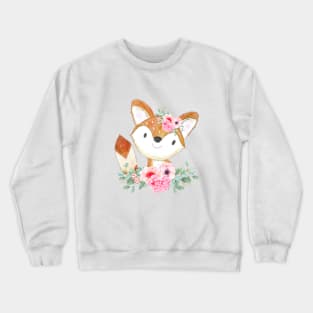 Fox girl with pink flowers Crewneck Sweatshirt